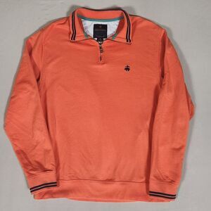 Brooks Brothers Mens M Orange 1/4 Zip Pullover Sweatshirt Cotton Logo Casual